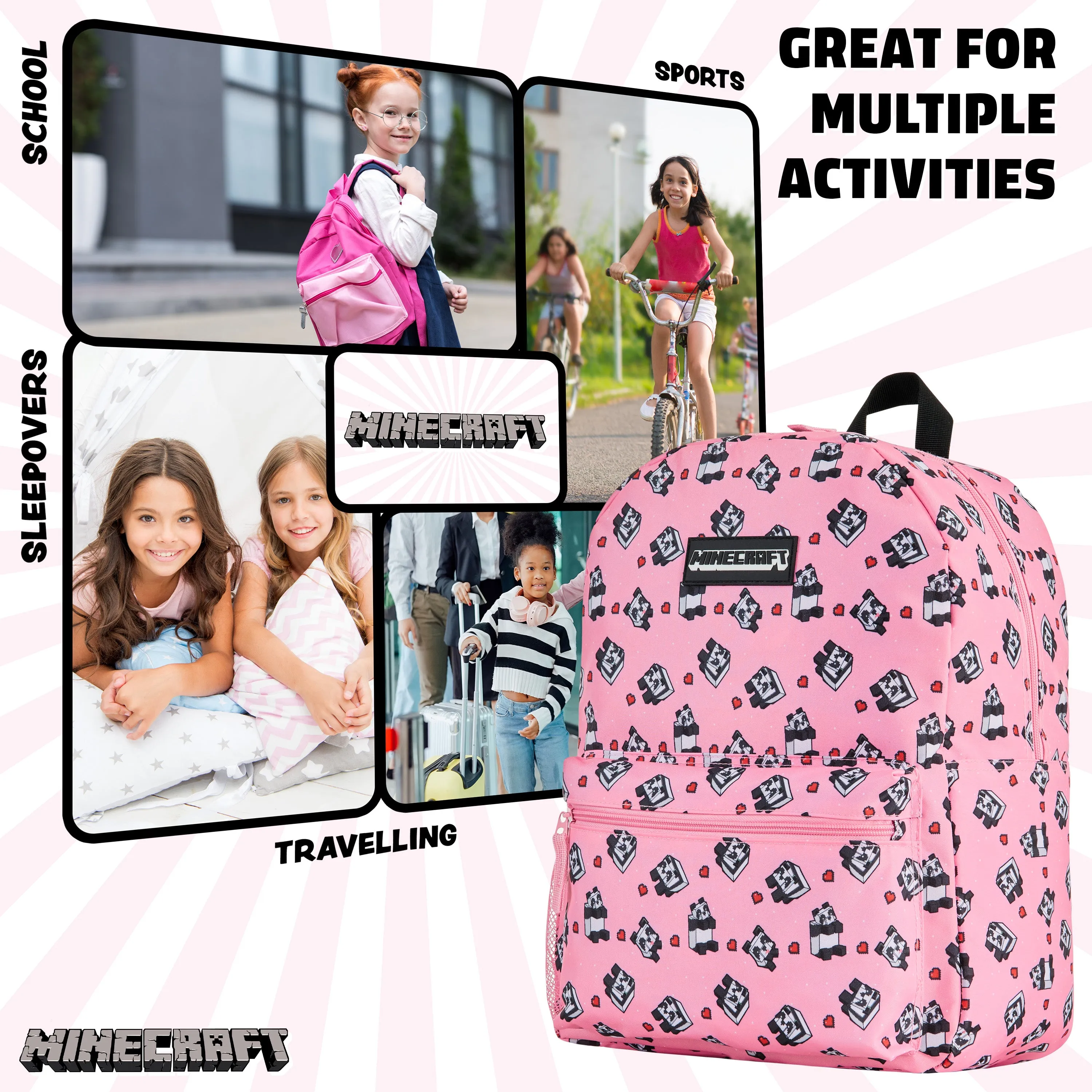 Minecraft School Bag Boys and Girls, Kids Backpack (Pink)