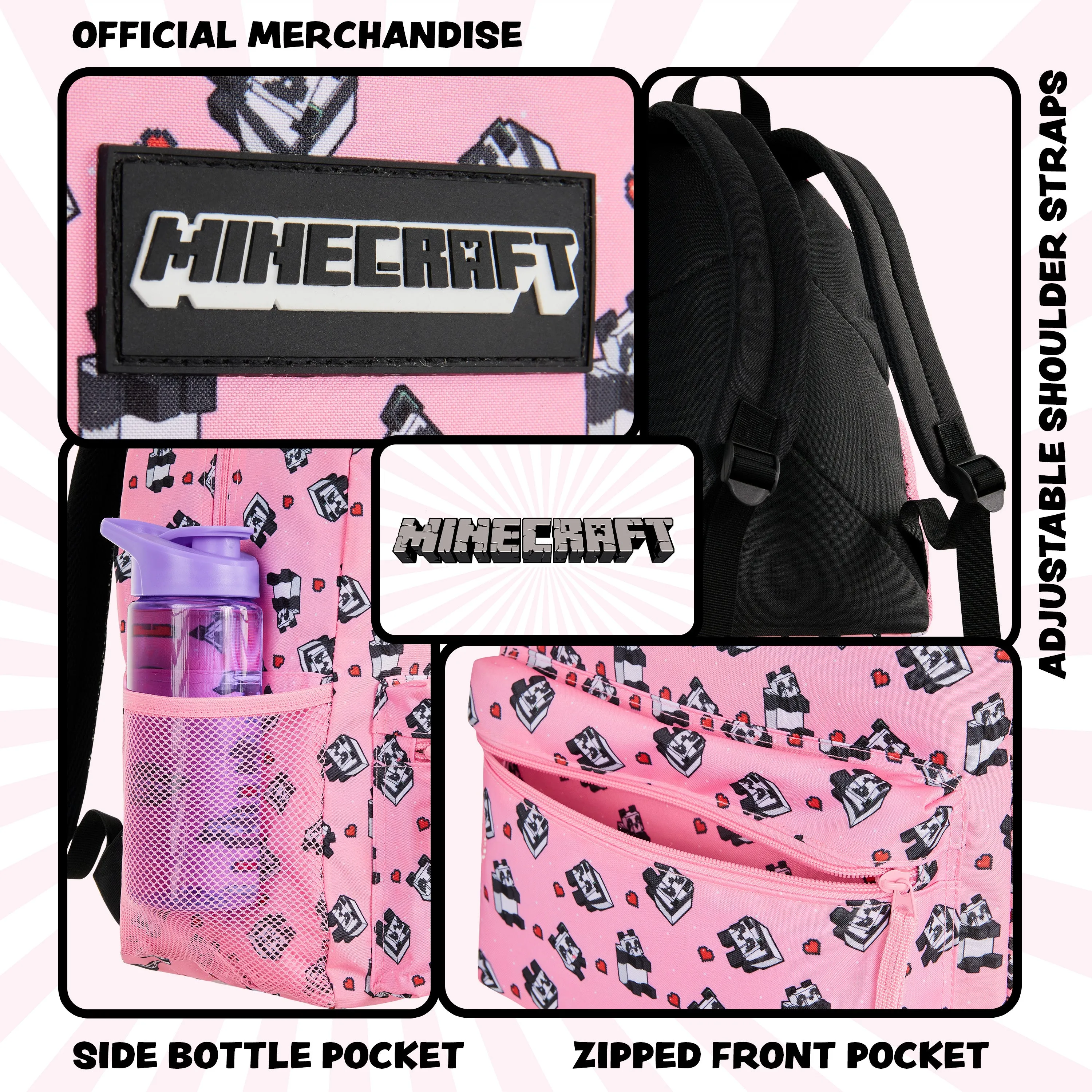 Minecraft School Bag Boys and Girls, Kids Backpack (Pink)