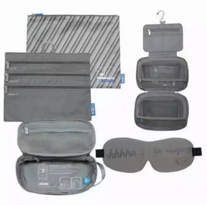 New Flight 001 Cosmetic 4 Piece Travel Eyemask Toiletry Organizer Bag Set, Grey