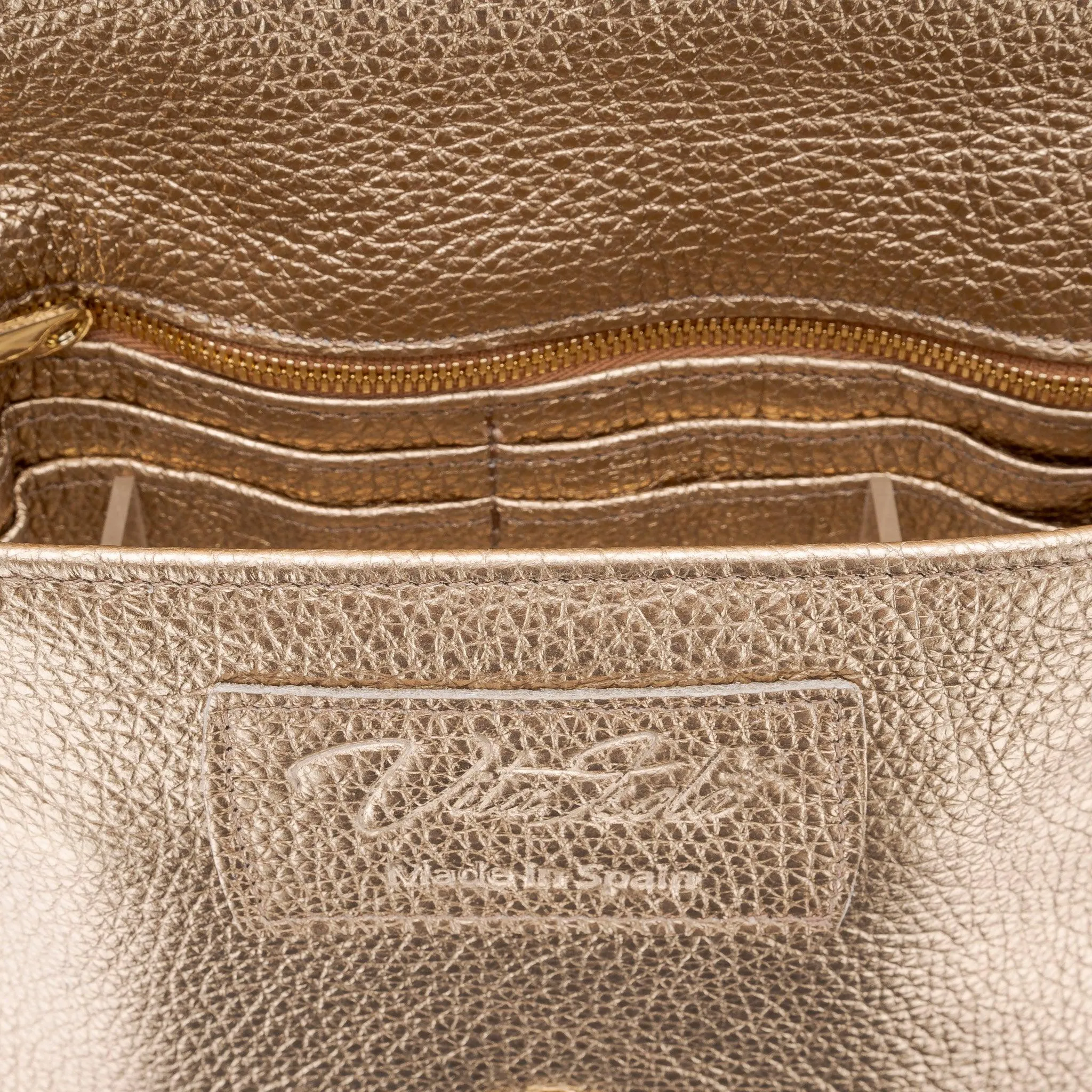 Nicole - Fringe Grain Leather Clutch Bag - Gold