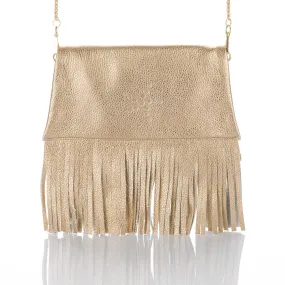 Nicole - Fringe Grain Leather Clutch Bag - Gold