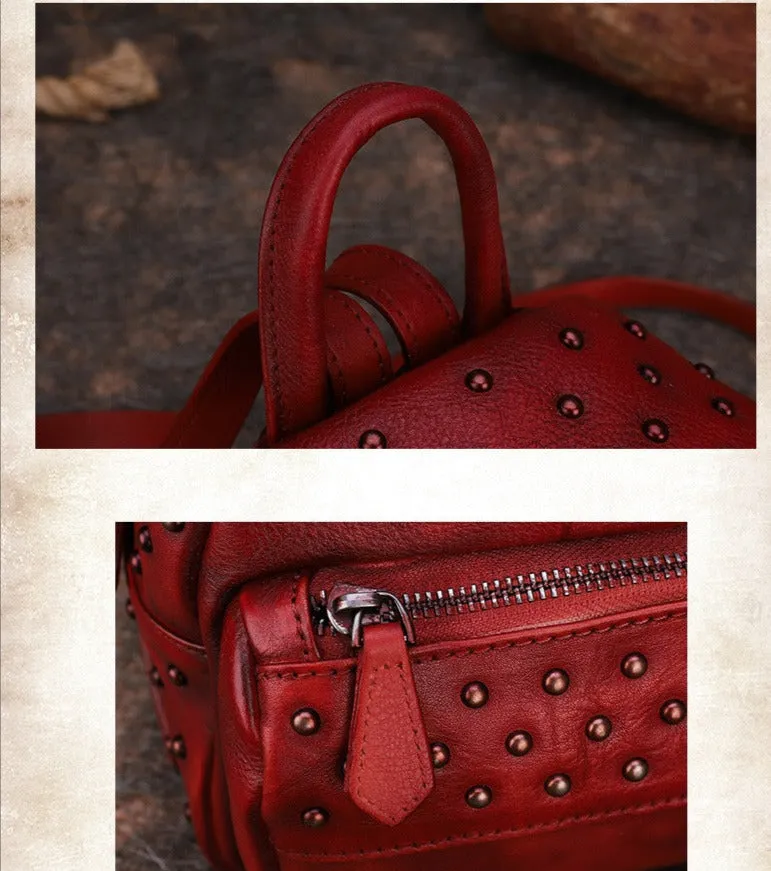 Small Rivets Leather Backpack Purse for Women
