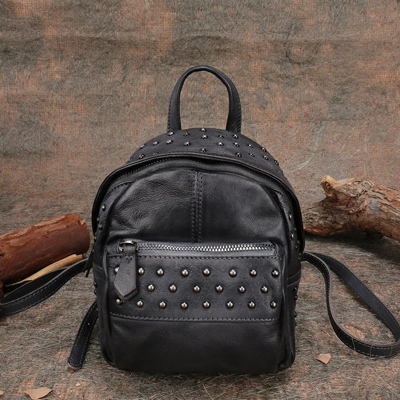Small Rivets Leather Backpack Purse for Women