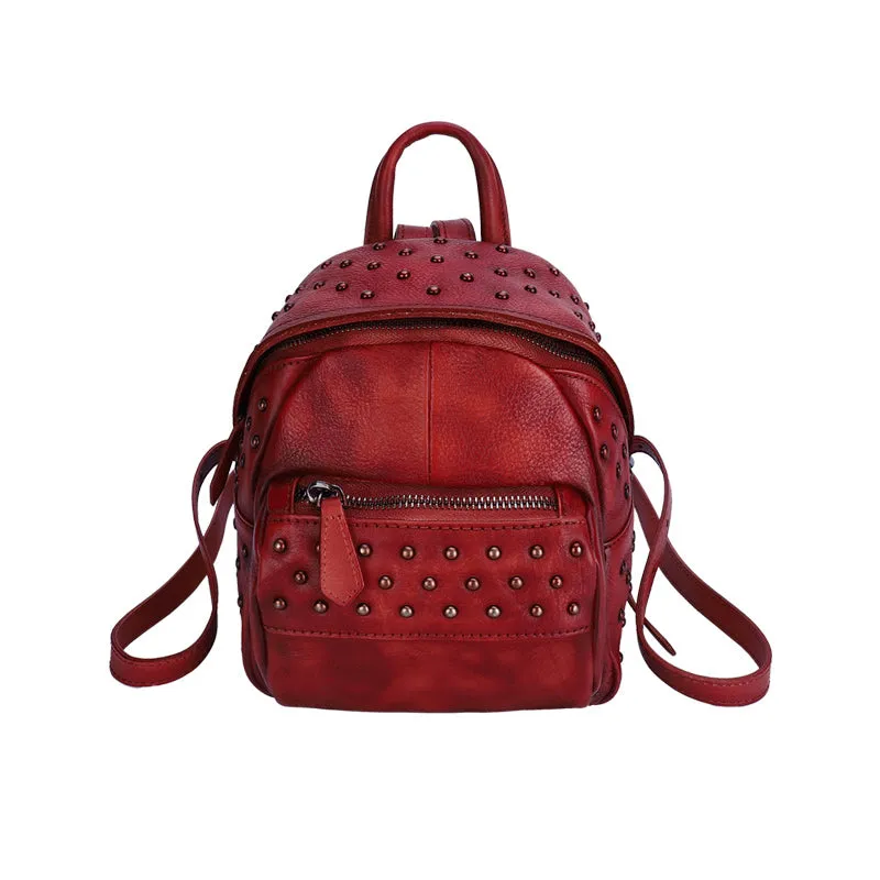Small Rivets Leather Backpack Purse for Women