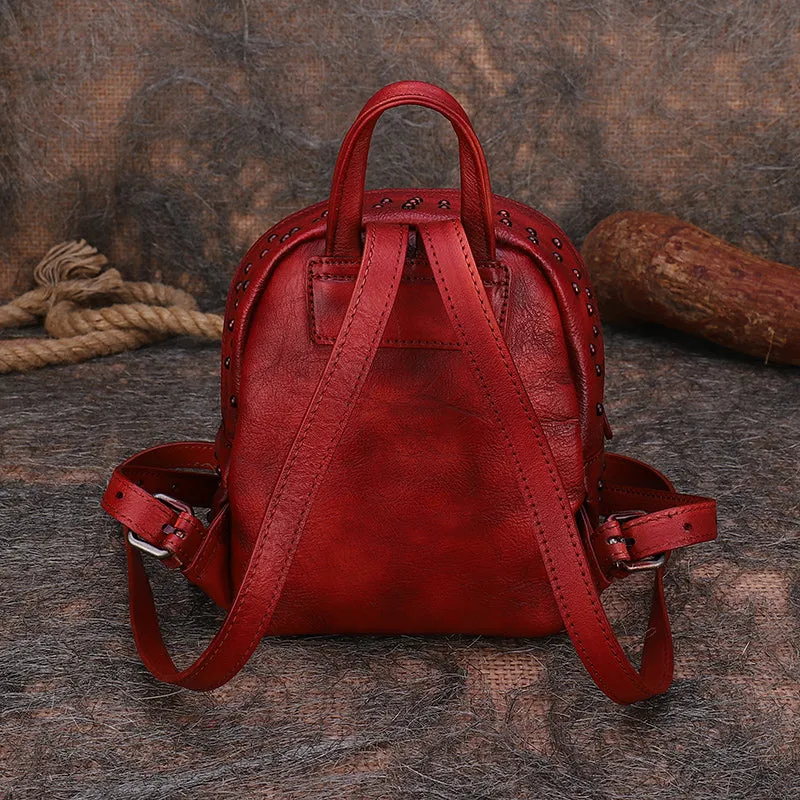 Small Rivets Leather Backpack Purse for Women