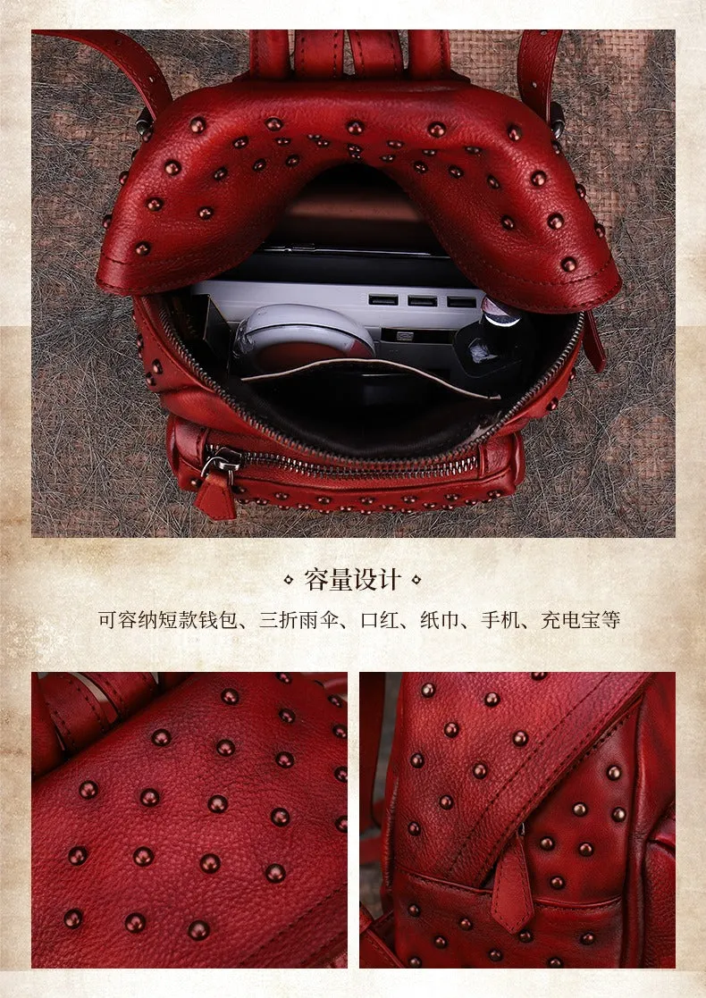 Small Rivets Leather Backpack Purse for Women