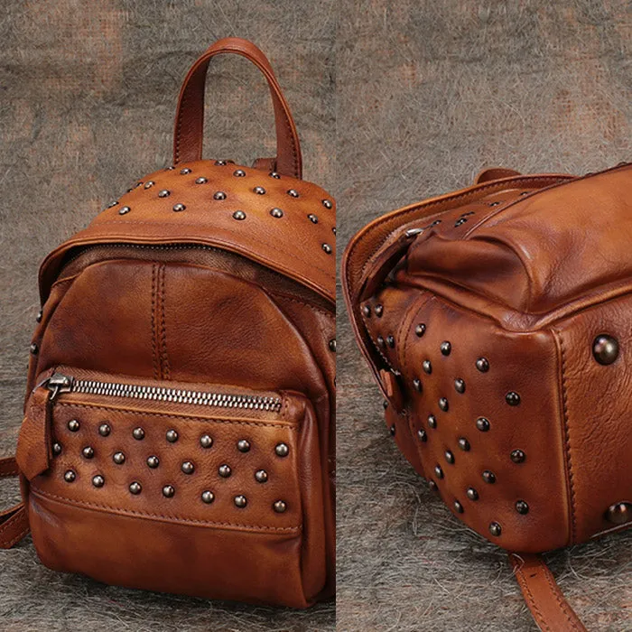 Small Rivets Leather Backpack Purse for Women