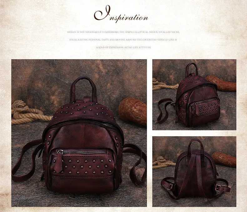 Small Rivets Leather Backpack Purse for Women