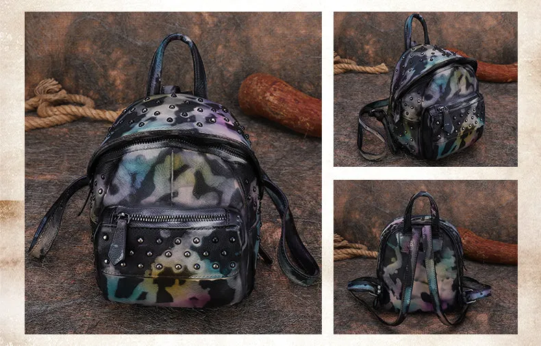 Small Rivets Leather Backpack Purse for Women