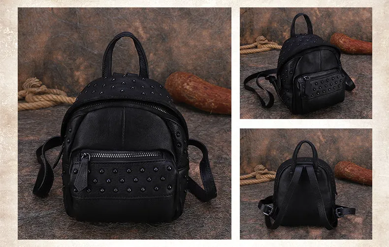 Small Rivets Leather Backpack Purse for Women
