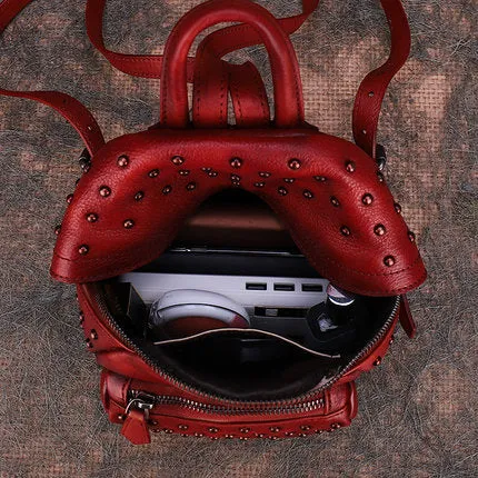 Small Rivets Leather Backpack Purse for Women