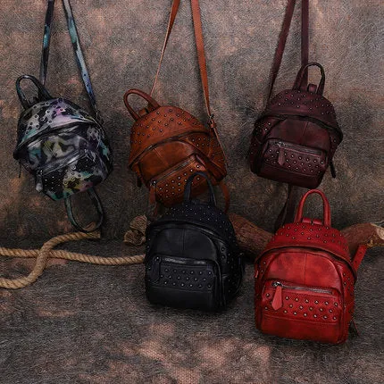 Small Rivets Leather Backpack Purse for Women