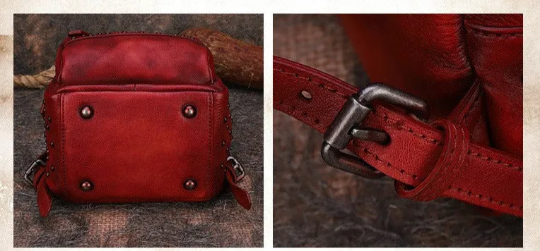 Small Rivets Leather Backpack Purse for Women