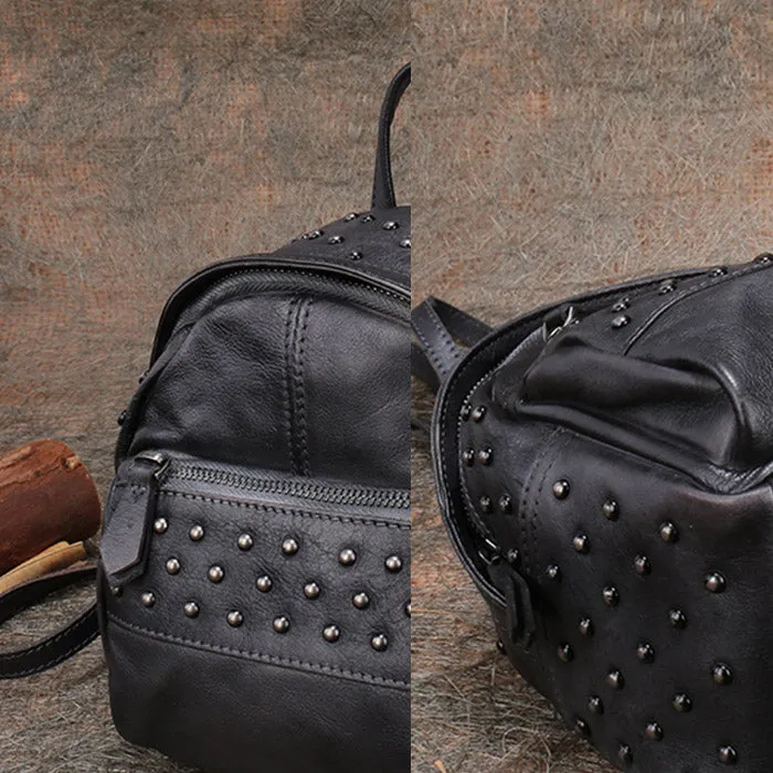 Small Rivets Leather Backpack Purse for Women