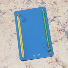 Smythson Multi Zip Travel Leather Wallet in Periwinkle Blue Grained Leather