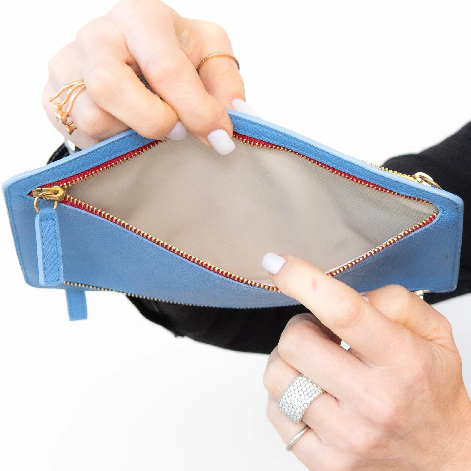 Smythson Multi Zip Travel Leather Wallet in Periwinkle Blue Grained Leather