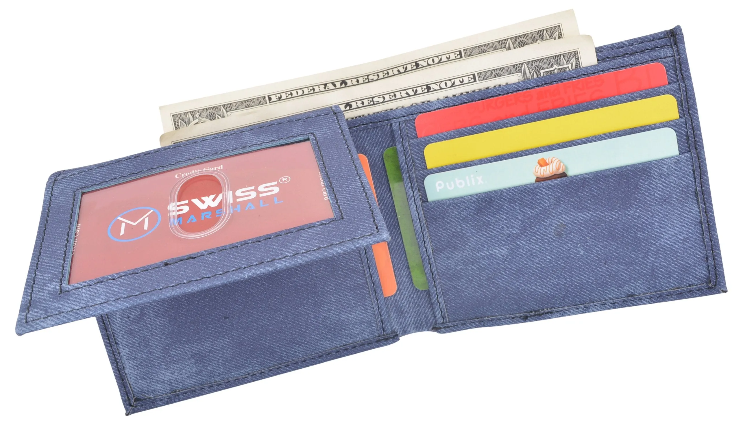 Swiss Marshall RFID Blocking Men's Vegan Leather 2 ID Windows Bifold Wallet RFID530053VG