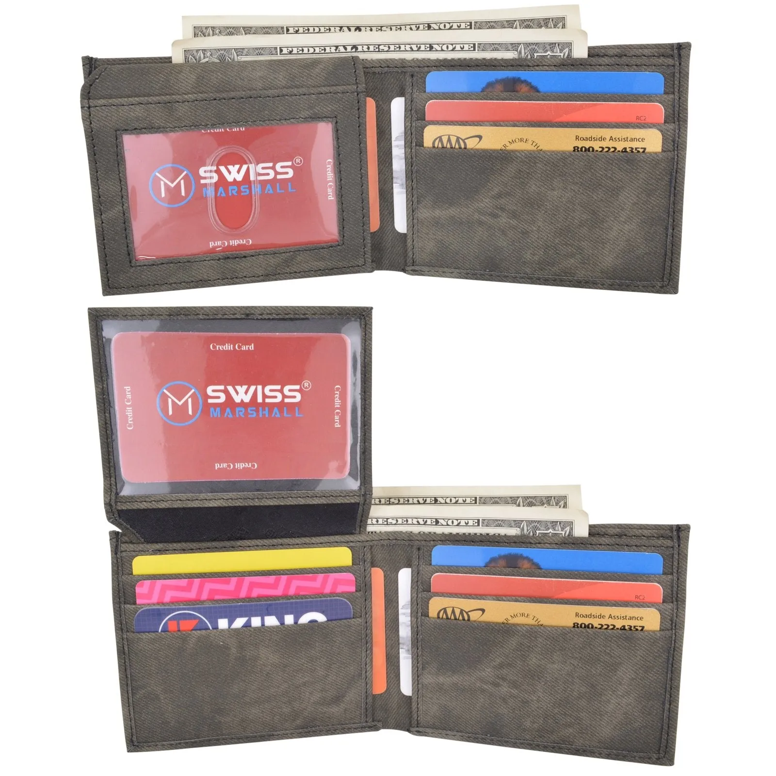 Swiss Marshall RFID Blocking Men's Vegan Leather 2 ID Windows Bifold Wallet RFID530053VG