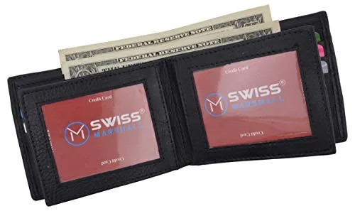 Swiss Marshall RFID Wallets for Men – Premium Quality Men’s Leather Wallet – Black Bifold Wallet - Elegant Handcrafted Design – Large Storage Capacity – Deluxe Packaging