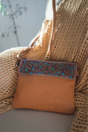 Turquoise Tooled Sling Bag