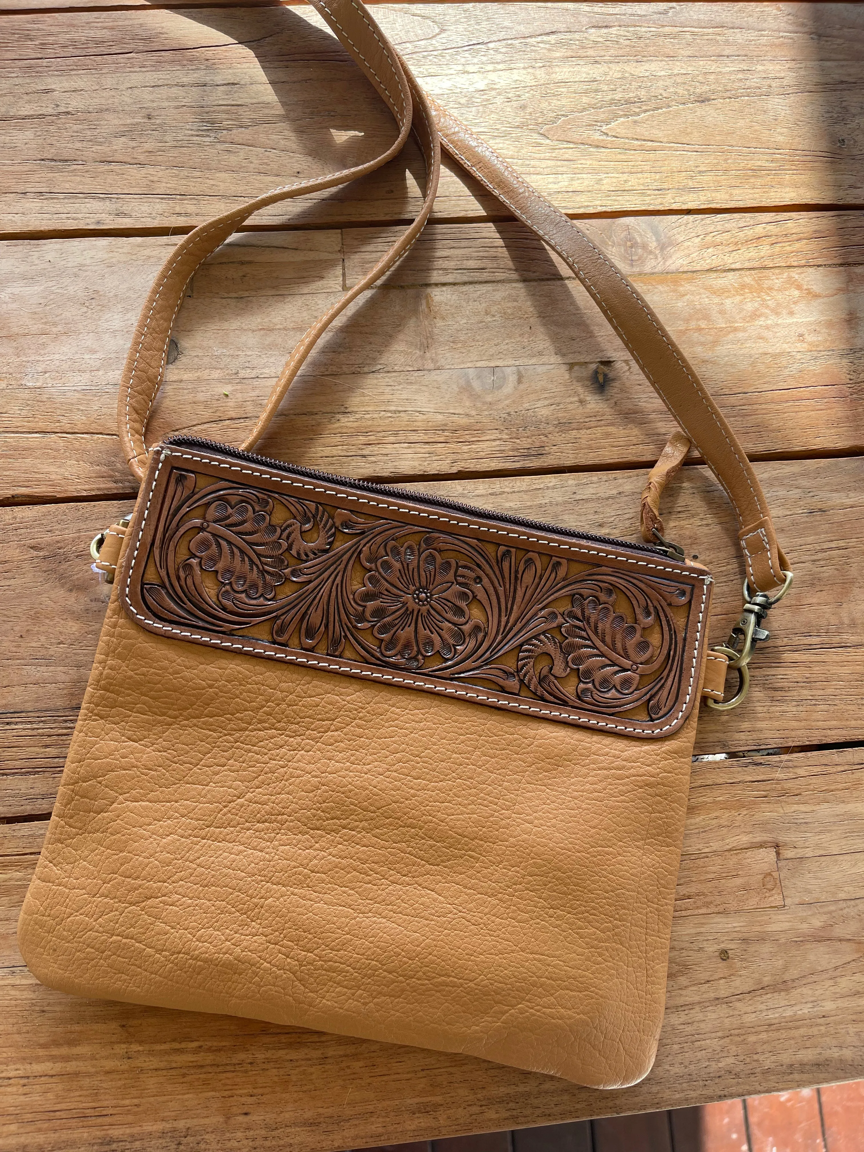 Turquoise Tooled Sling Bag
